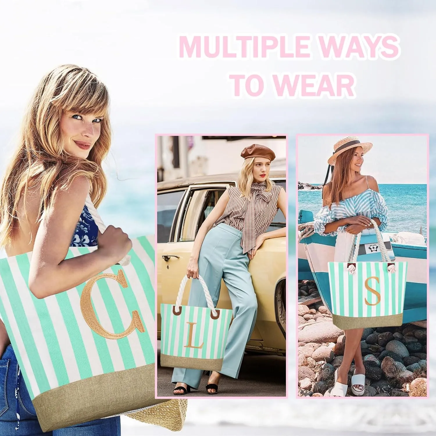 GhvyenntteS Beach Bags for Women - Beach Tote Bag with Zipper, Travel Essentials, Birthday Gifts for Women Her Mom Grandma Wife Nana Mimi Gigi Nurse Teacher Friend