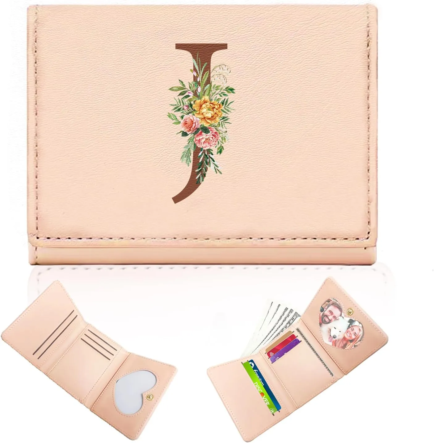 Girls Wallet,Small Wallet for Women,kids wallets for girls,Christmas Gifts,Cute Small Leather Pocket Wallet for Women,Monogrammed Gifts for Women Mom Grandma Initial J (Baby Pink)