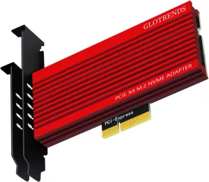 GLOTRENDS PA15 M.2 NVMe to PCIe 4.0 X4 Adapter for M.2 NVMe SSD, Extra Large Aluminum Heatsink, Regular and Low-Profile Bracket（Red）
