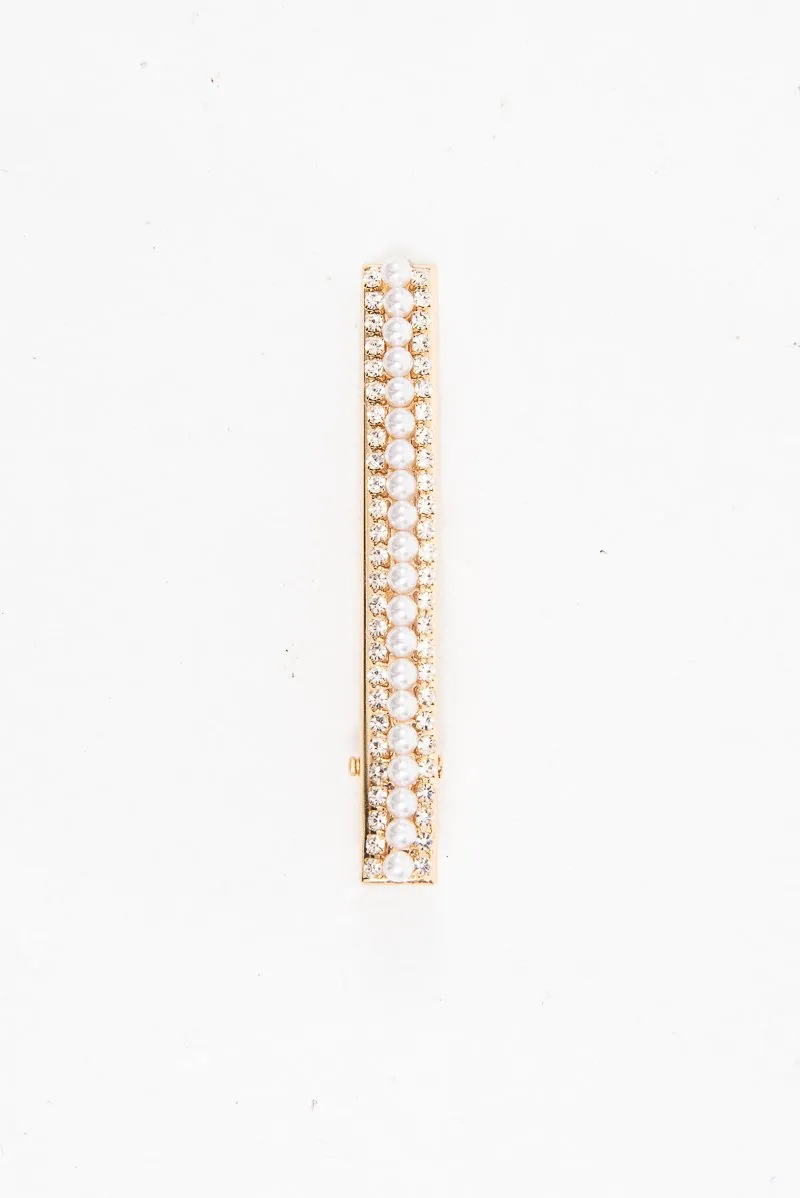 Gold Pearl Diamante Detail Rectangle Crocodile Clip - Niaomi