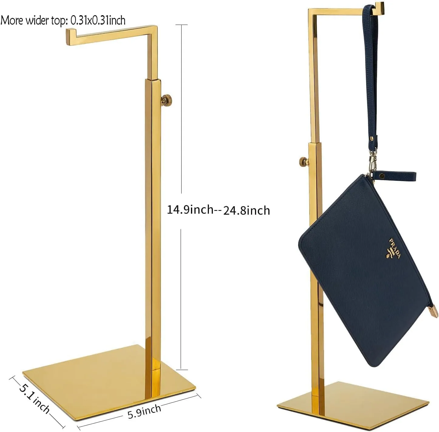 Gold Purse Display Stand, 2 Pack Handbag Display Stand Adjustable Height Stainless Steel Stability Non-slip Base, Large Bags Display Rack Luxury Purse Holder for Table Retail Closet