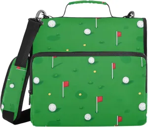 Golf Green Cute Document Binder Organizer with Shoulder Strap Easy to Carry 1.5 Inch 3 Rings Storage Bag Portfolio Binder Documents Files Organizer