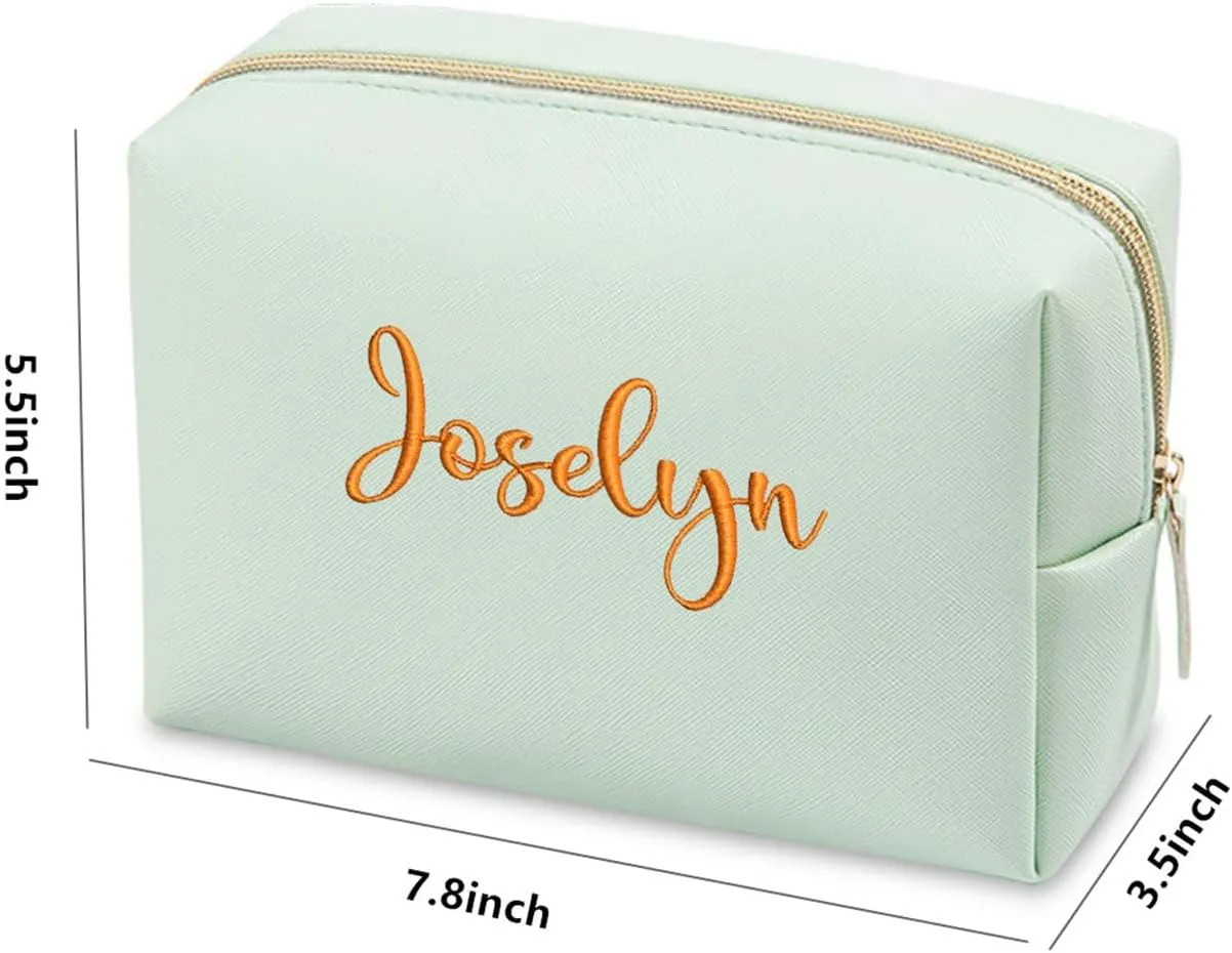 GOPHIE Personalized Embroidered Makeup Bag, Toiletry Bag for Women, Large Cosmetic Travel Bag, Gift For Bridesmaid,Set of 3,Green