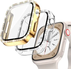 Goton 2-Pack Bling Case for Apple Watch Screen Protector 40mm SE (2nd Gen) Series 6 5 4, Women Glitter Diamond Rhinestone Bumper Face Cover for iWatch Accessories 40 mm