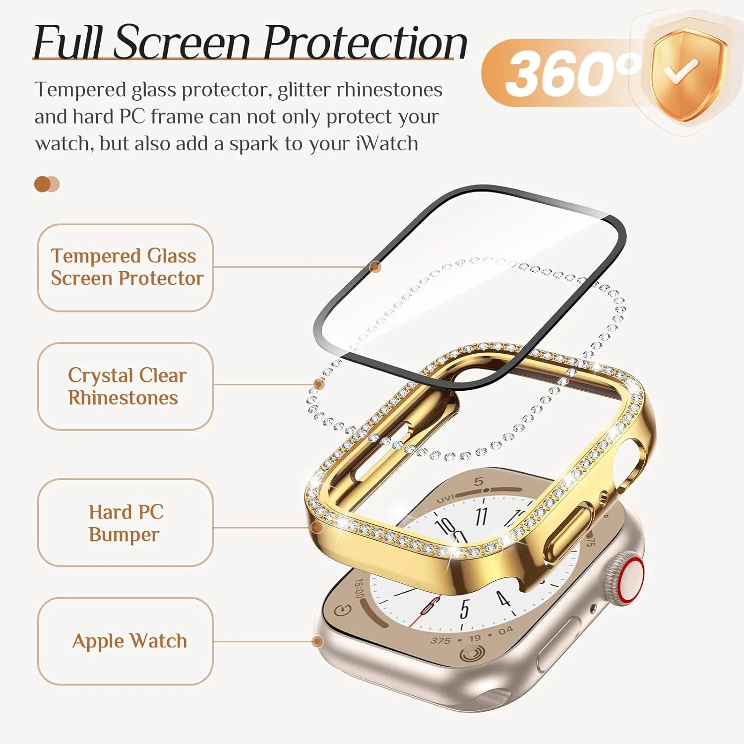 Goton 2-Pack Bling Case for Apple Watch Screen Protector 40mm SE (2nd Gen) Series 6 5 4, Women Glitter Diamond Rhinestone Bumper Face Cover for iWatch Accessories 40 mm