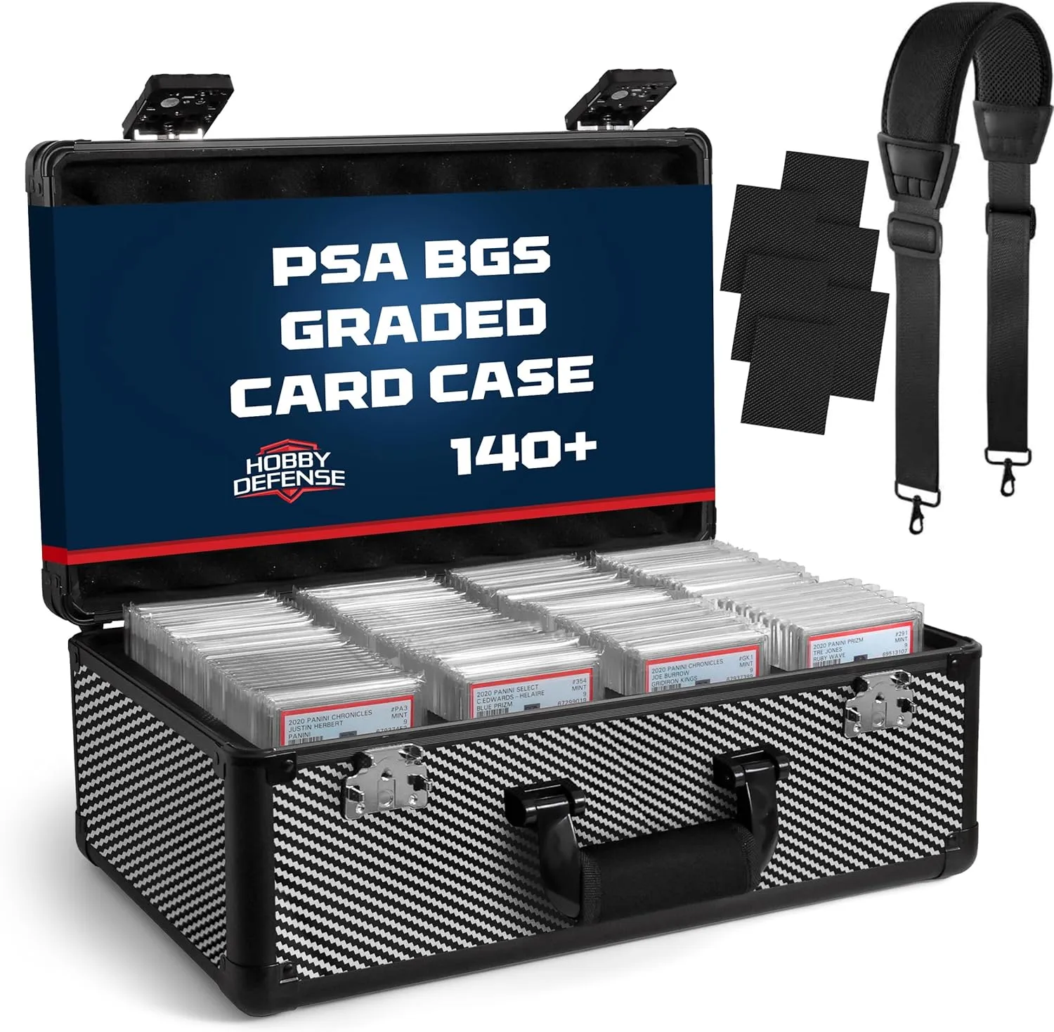 Graded Card Case, 4 Row Graded Card Storage Box, Trading Card Case, PSA Card Cases for Sports Cards Case, BGS PSA Slab Case For Graded Cards, Card Carrying Case(Carbon Fiber)