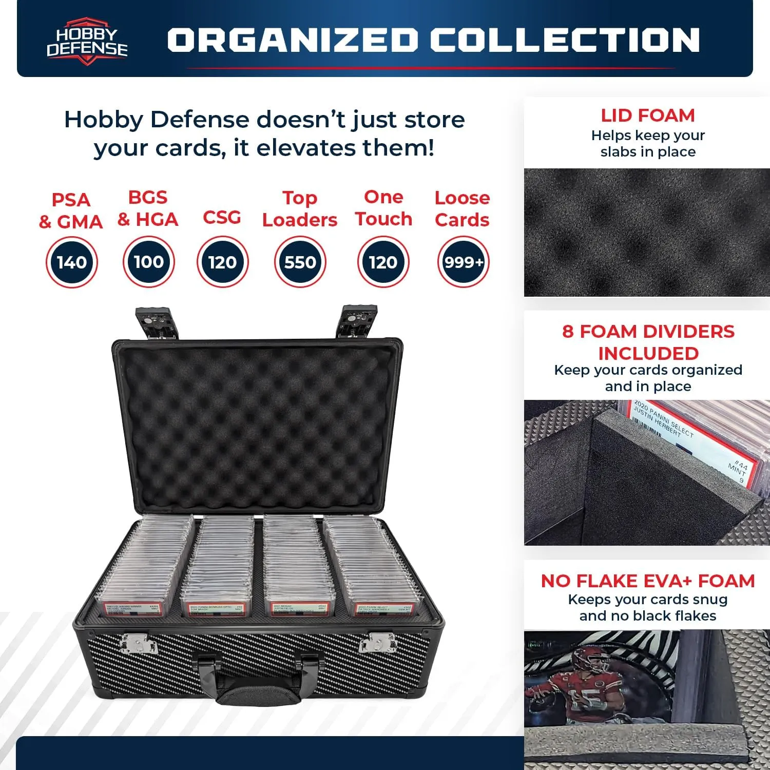 Graded Card Case, 4 Row Graded Card Storage Box, Trading Card Case, PSA Card Cases for Sports Cards Case, BGS PSA Slab Case For Graded Cards, Card Carrying Case(Carbon Fiber)