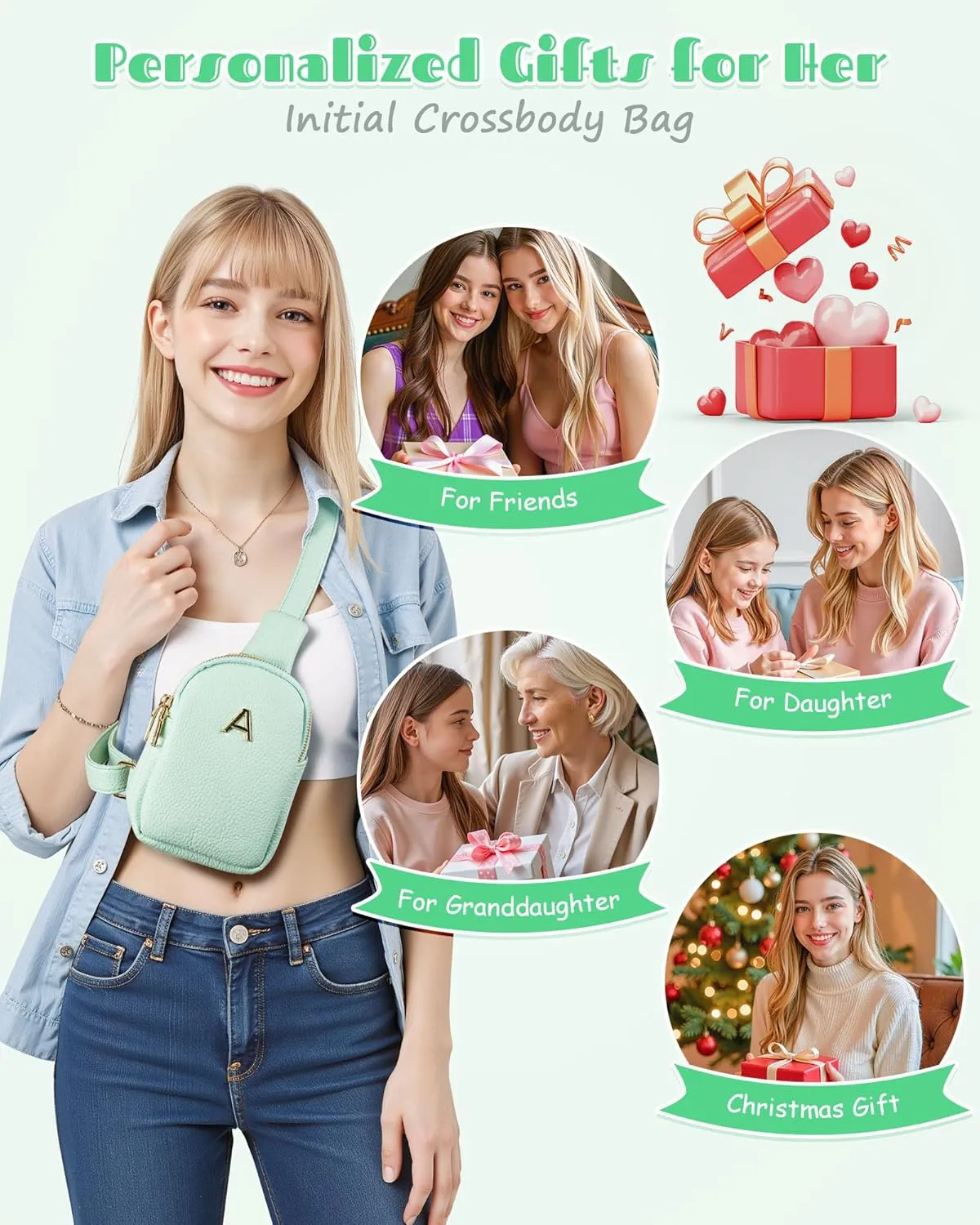 Graduation Gifts, Initial Crossbody Bags for Women Girls, Lightweight Mini Shoulder Bag, Leather Waterproof Sling Bag, Monogrammed Gifts for Teens, Cute Trendy Stuff, Travel Essentials