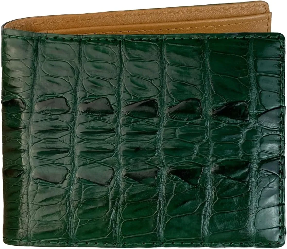 Green Bifold Leather Wallet Men With Flip Out ID Credit Card Holder AIIigator Premium RFID Blocking Front Pocket Handmade Gift For Birthday Wedding Anniversary Father's Day VINAM-111