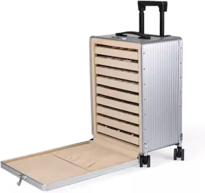 Green Travel Jewelry Trolley Case with Code Locks and Wheels - 9 Layer Removable Trays, Rolling Organizer for Women's Jewels Sets Display