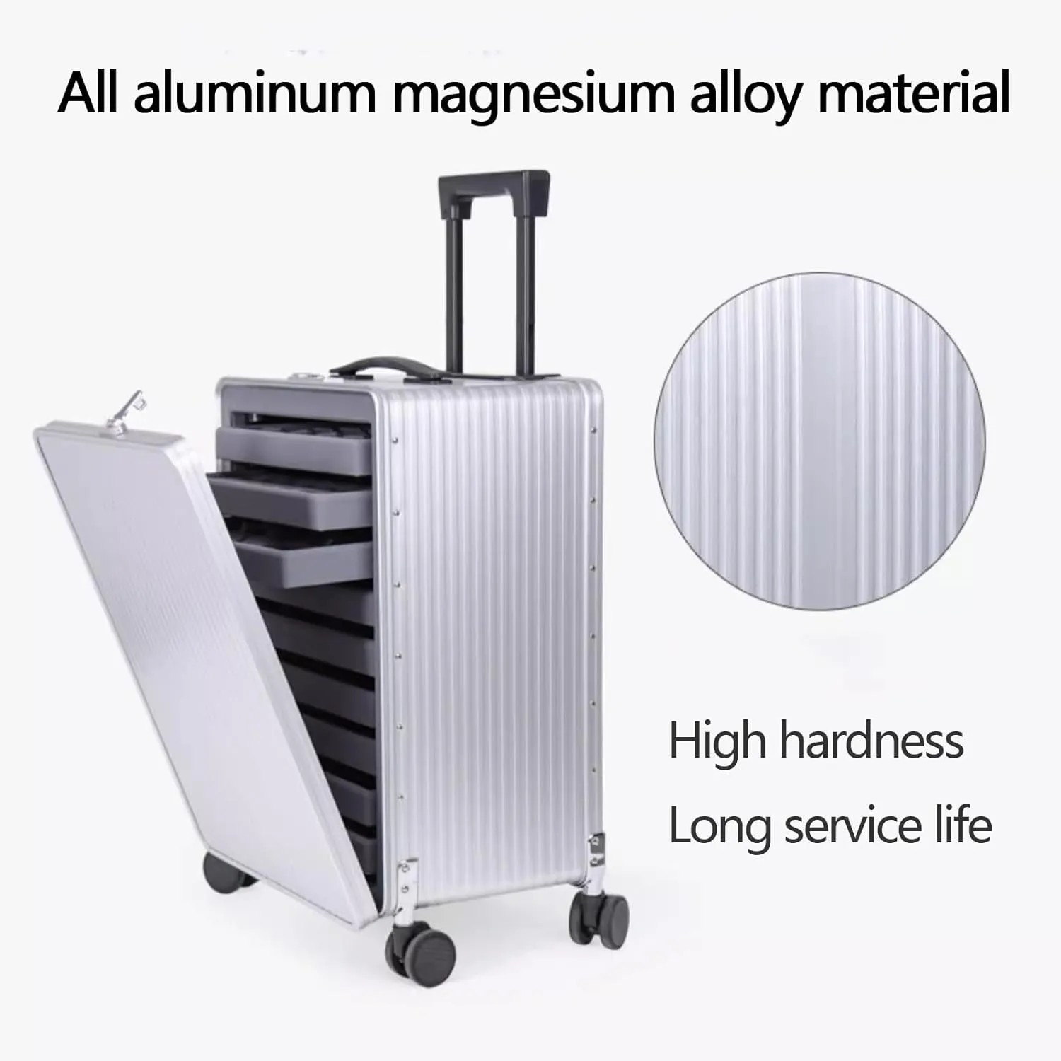 Green Travel Jewelry Trolley Case with Code Locks and Wheels - 9 Layer Removable Trays, Rolling Organizer for Women's Jewels Sets Display