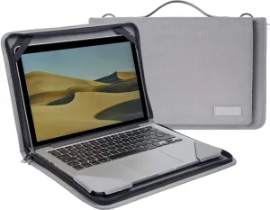 Grey Leather Laptop Messenger Case - Compatible with Gateway Touchscreen 11.6 HD 2-in-1 Convertible Laptop