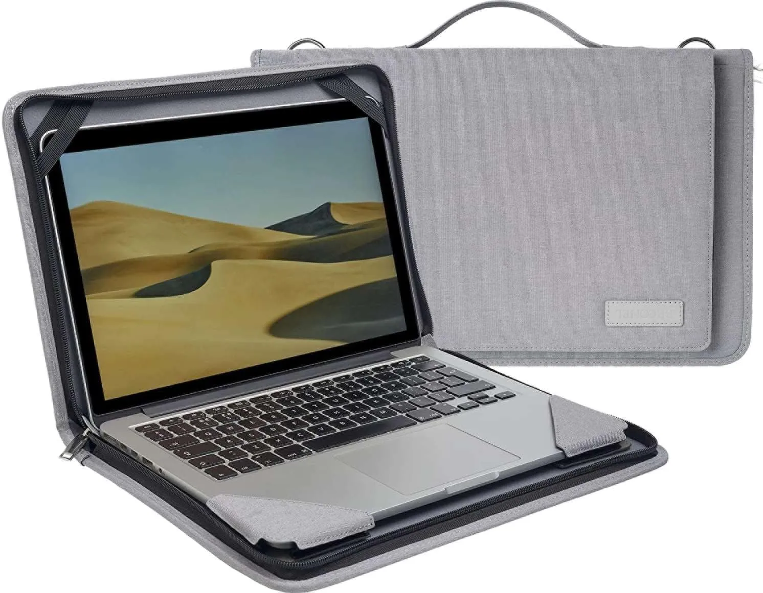 Grey Leather Laptop Messenger Case - Compatible with Gateway Touchscreen 11.6 HD 2-in-1 Convertible Laptop