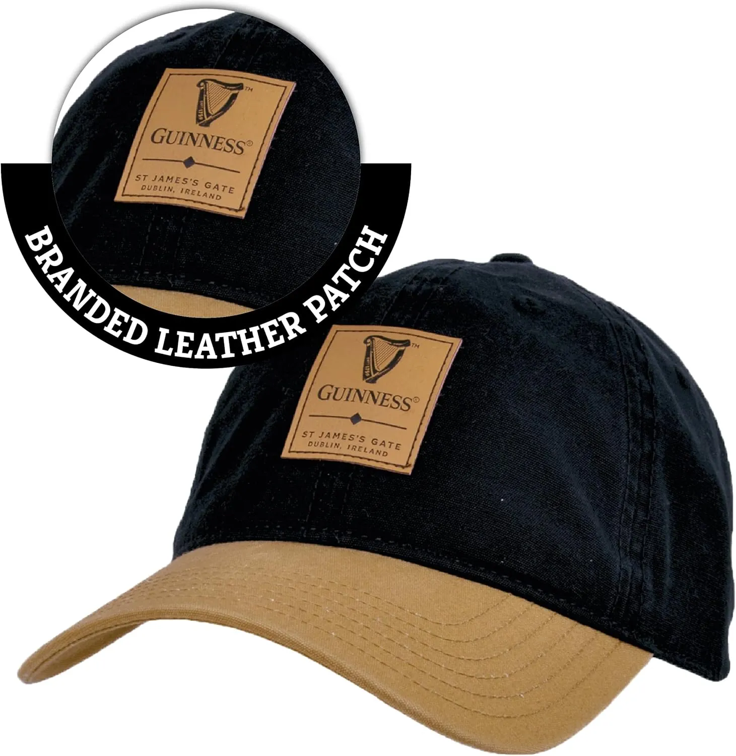 Guinness Black & Caramel Baseball Cap with Leather Patch