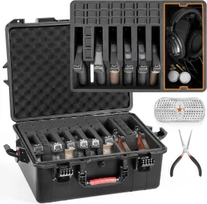Gun Cases for Handguns & Revolvers - Hold 8 Pistols & 28 Magazines Gun Pistol Case, Waterproof TSA Approved Multiple Hard Shell Pistol Case for Travel/Range/Home Use