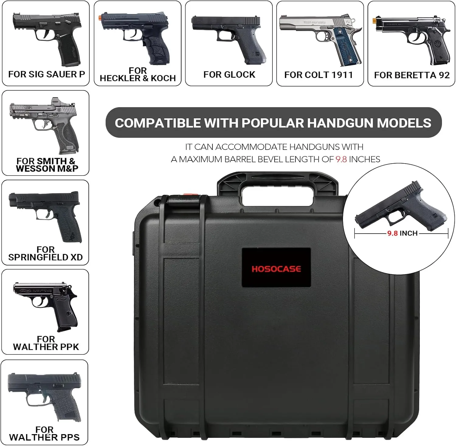 Gun Pistol Case for Multi Handguns - Holds Multiple Hand Guns Case & Magazines, Pre-cut Waterproof Carrying Hard Shell Pistol Case for Pistols, Storage Box for Beretta, Smith and Wesson, for Glock