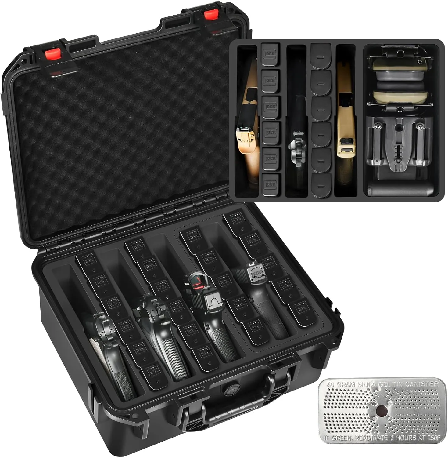 Gun Pistol Case for Multi Handguns - Holds Multiple Hand Guns Case & Magazines, Pre-cut Waterproof Carrying Hard Shell Pistol Case for Pistols, Storage Box for Beretta, Smith and Wesson, for Glock