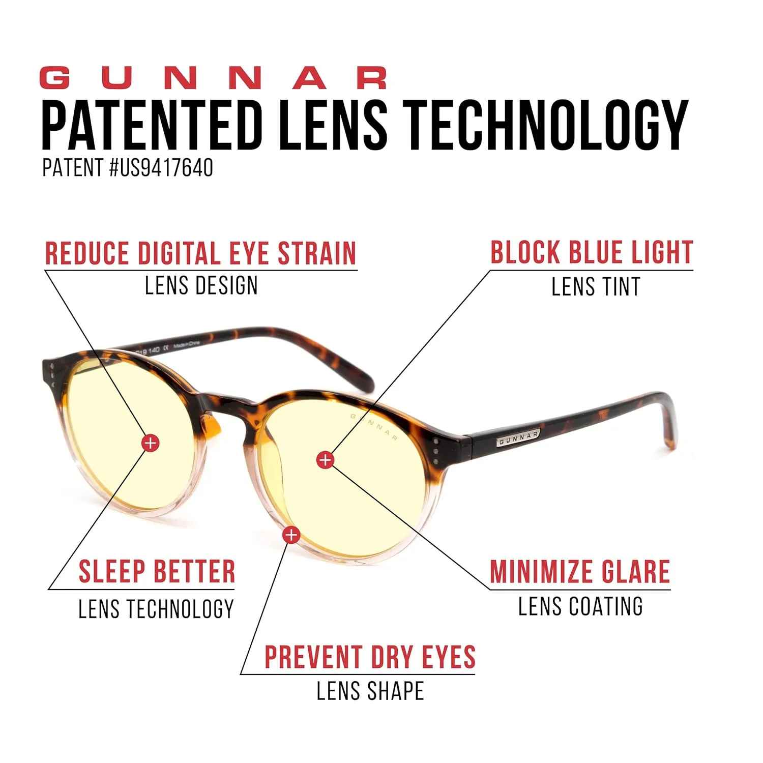 GUNNAR - Premium Gaming and Computer Glasses - Blocks 35% Blue Light - Attaché, Tortoise/Rose Fade, Clear Tint