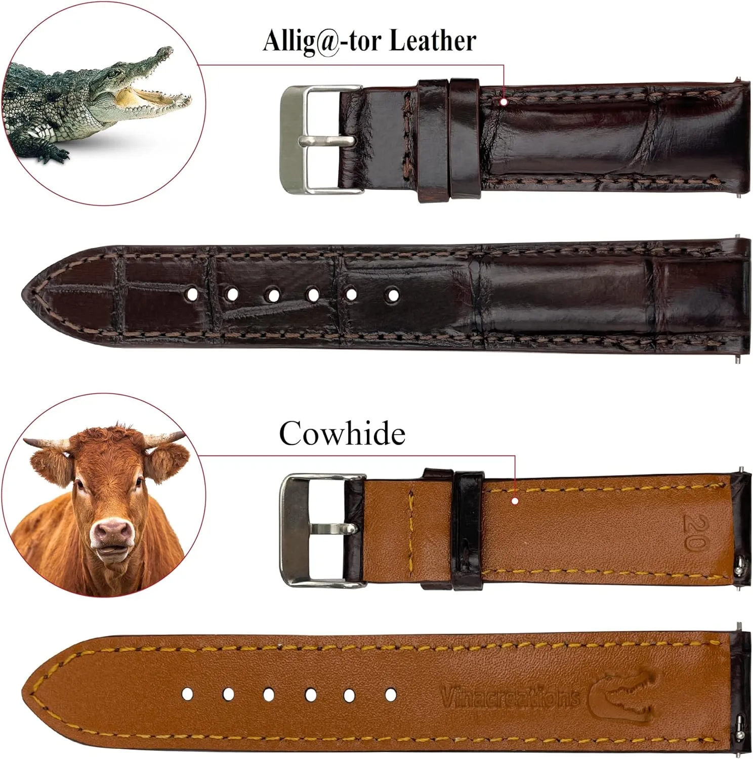 Handmade AIIi-gator Watch Band Men Quick Release Croc Premium Leather Watch Strap Replacement Silver Buckles Bespoke 18mm 19mm 20mm 21mm 22mm 24mm