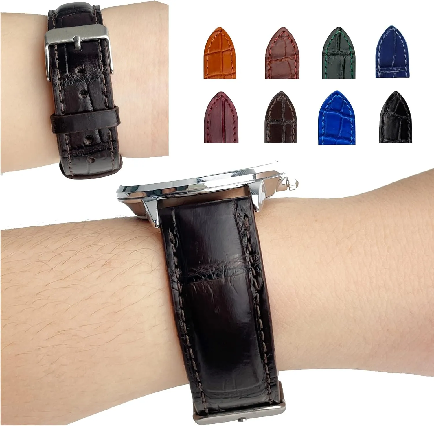 Handmade AIIi-gator Watch Band Men Quick Release Croc Premium Leather Watch Strap Replacement Silver Buckles Bespoke 18mm 19mm 20mm 21mm 22mm 24mm