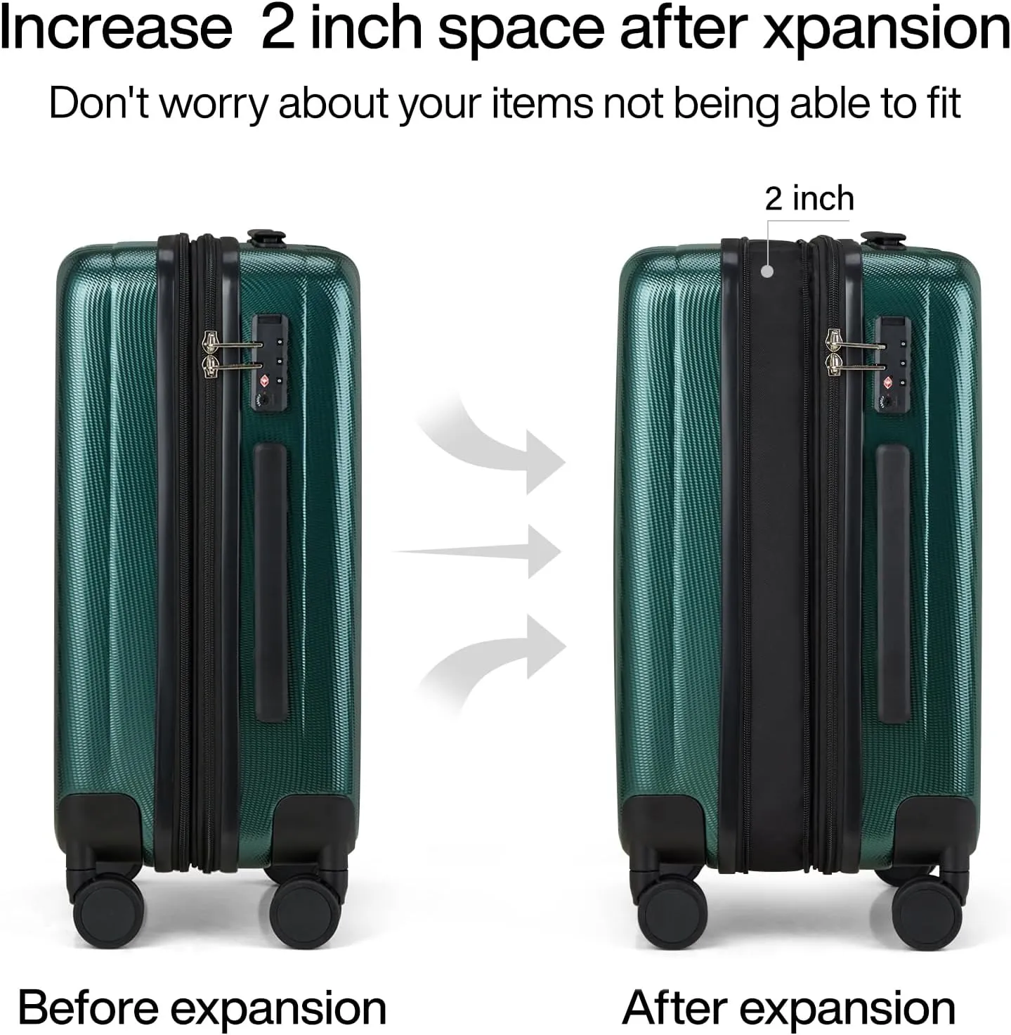 Hanke 20 Inch Expandable Carry on Luggage 22x14x9 Airline Approved Lightweight PC Hard Shell Suitcases with Wheels Travel Luggage Rolling Suitcase Travel Luggage Bag for Weekender(Blackish Green)