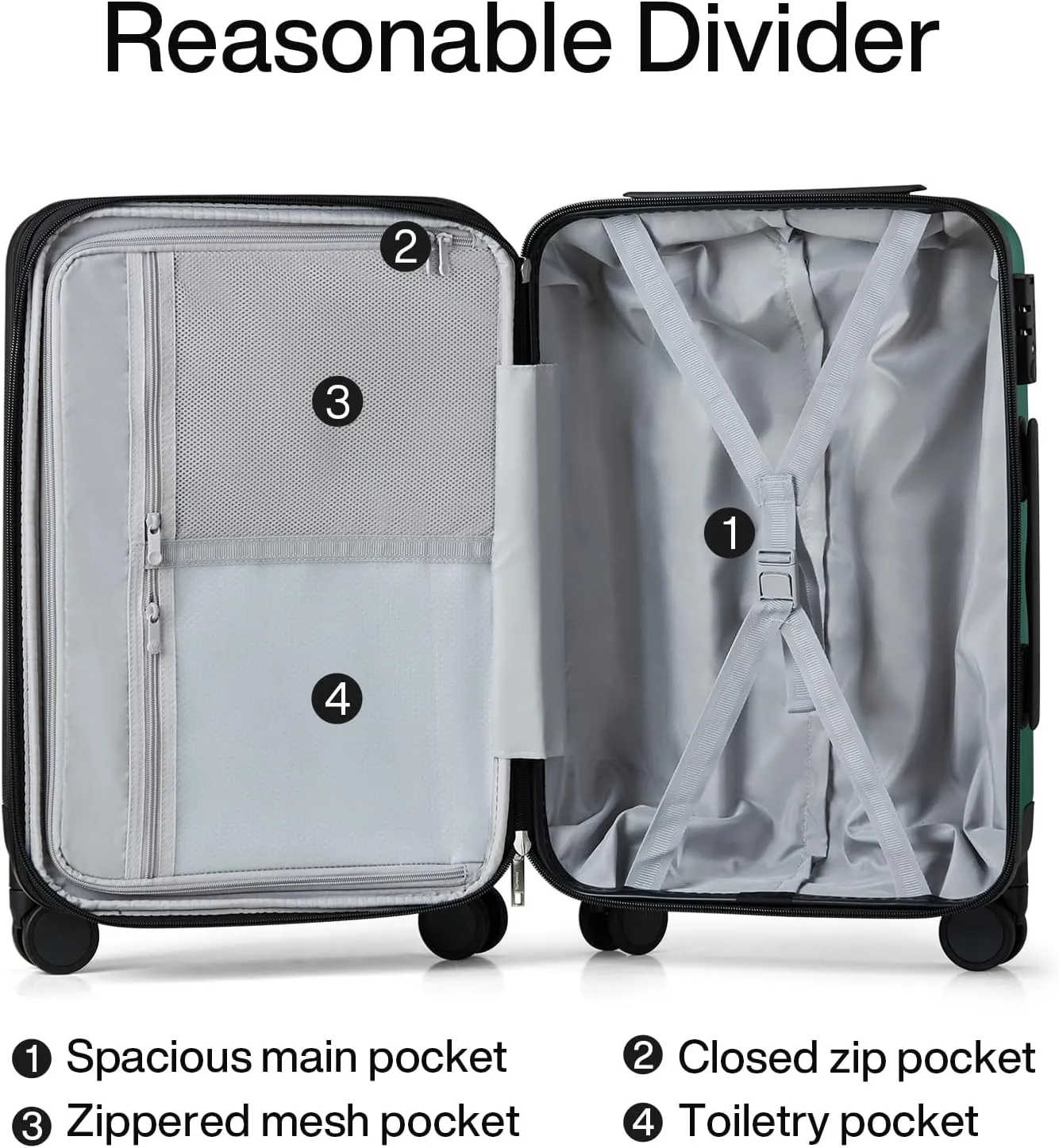 Hanke 20 Inch Expandable Carry on Luggage 22x14x9 Airline Approved Lightweight PC Hard Shell Suitcases with Wheels Travel Luggage Rolling Suitcase Travel Luggage Bag for Weekender(Blackish Green)