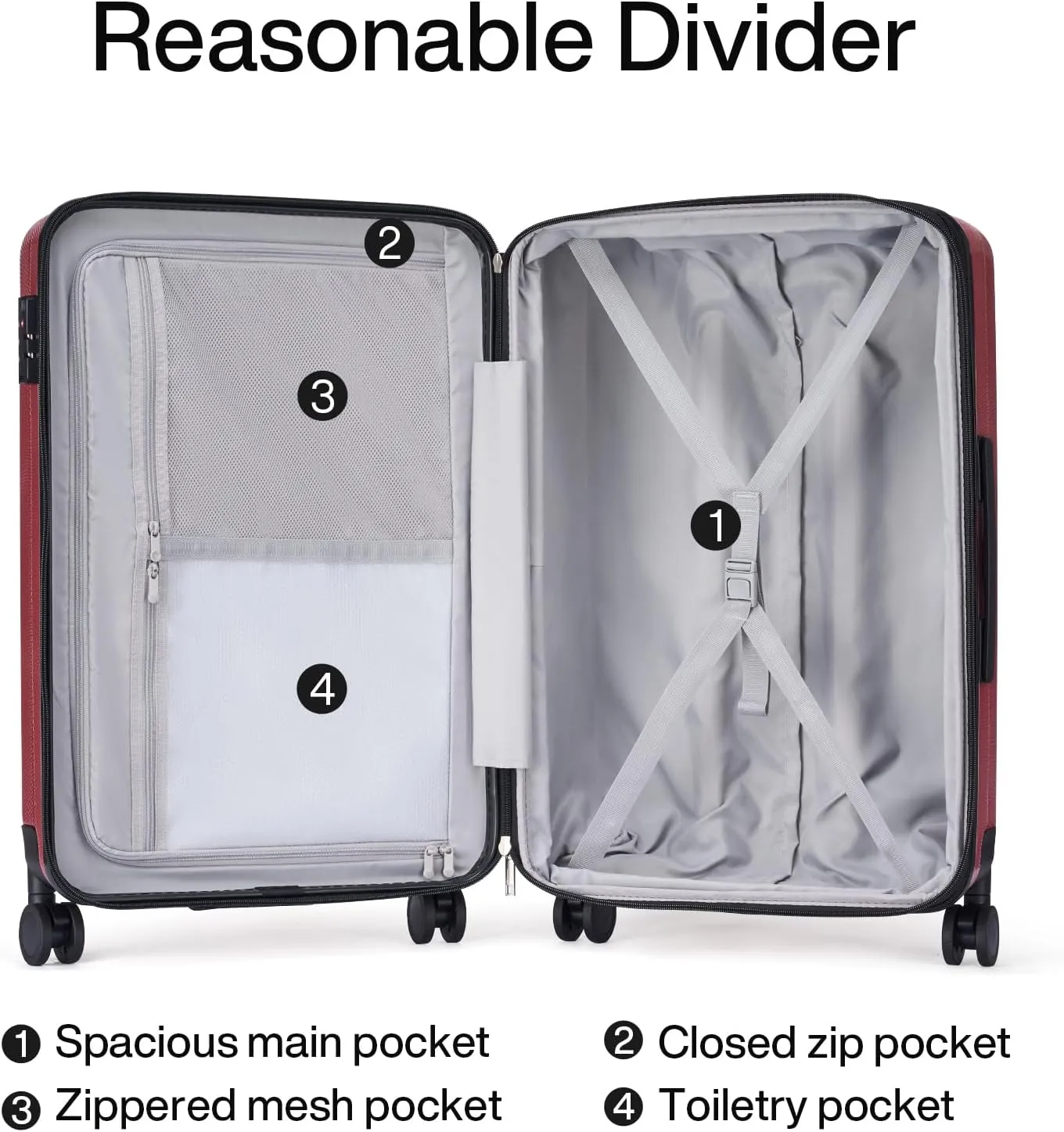 Hanke 20 Inch Expandable Carry on Luggage 22x14x9 Airline Approved Lightweight PC Hard Shell Suitcases with Wheels Tsa Luggage Rolling Suitcase Travel Luggage Bag for Weekender(Burgundy)