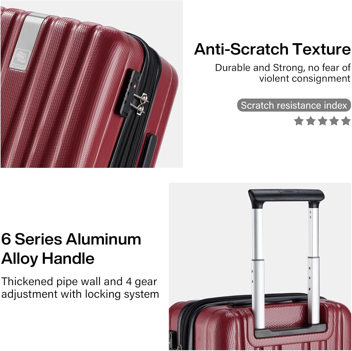Hanke 20 Inch Expandable Carry on Luggage 22x14x9 Airline Approved Lightweight PC Hard Shell Suitcases with Wheels Tsa Luggage Rolling Suitcase Travel Luggage Bag for Weekender(Burgundy)
