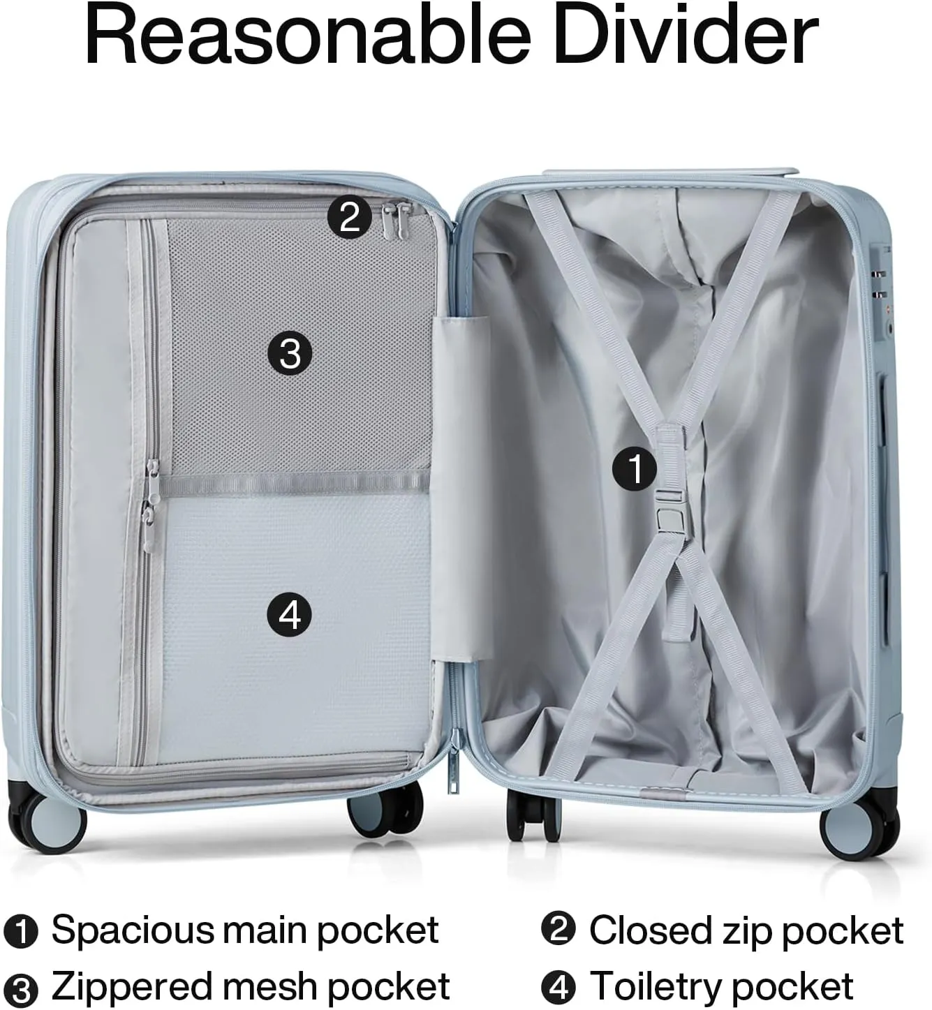Hanke 24 Inch Expandable Checked Luggage Lightweight PC Hard Shell Luggage Suitcases with Wheels Travel Luggage Rolling Large Suitcase Travel Luggage Bag for Go to University.(Gray)