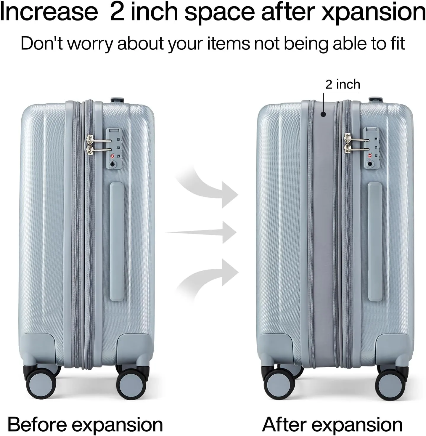 Hanke 24 Inch Expandable Checked Luggage Lightweight PC Hard Shell Luggage Suitcases with Wheels Travel Luggage Rolling Large Suitcase Travel Luggage Bag for Go to University.(Gray)