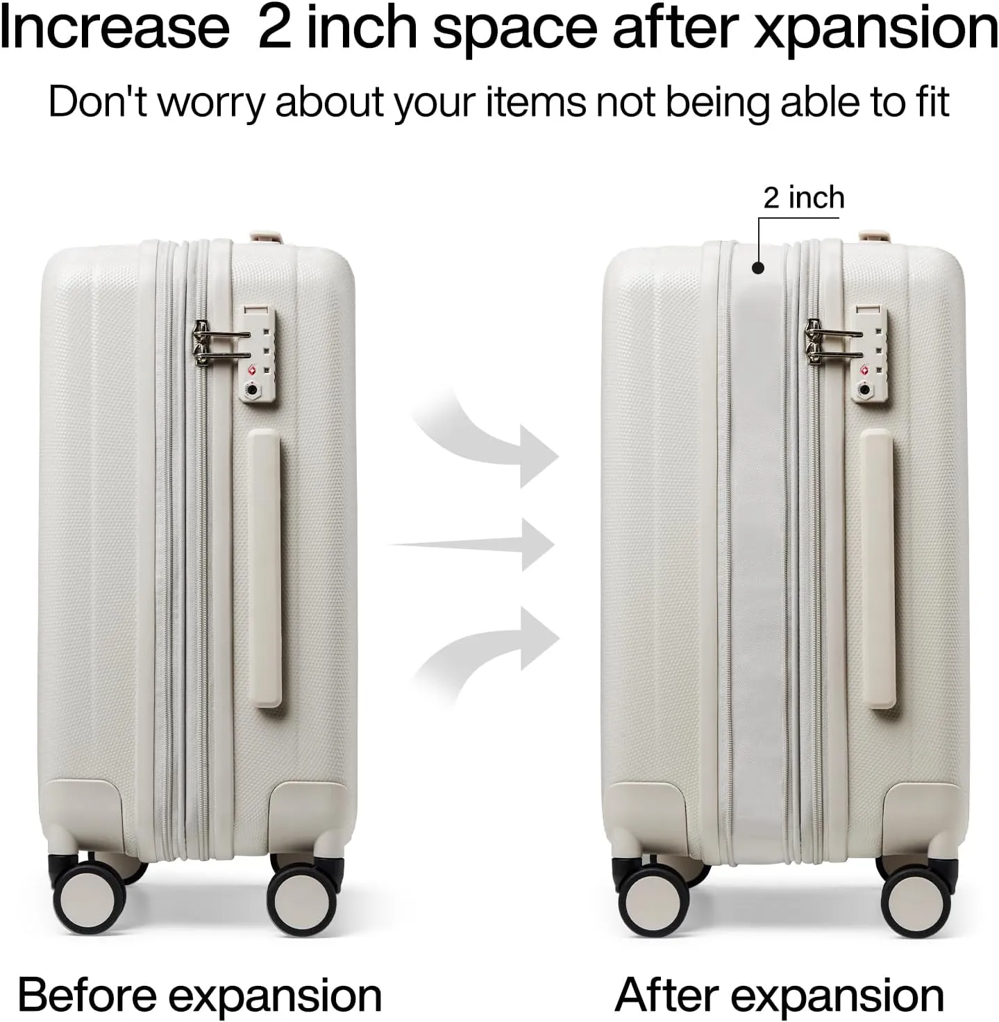 Hanke 29 Inch Expandable Checked Luggage Lightweight PC Hard Shell Luggage Suitcases with Wheels Travel Luggage Rolling Large Suitcase Travel Luggage Bag for Study Abroad.(Ivory White)
