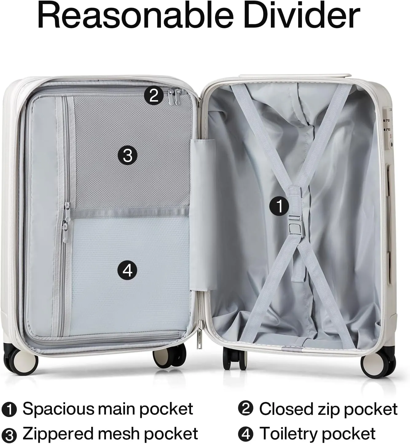 Hanke 29 Inch Expandable Checked Luggage Lightweight PC Hard Shell Luggage Suitcases with Wheels Travel Luggage Rolling Large Suitcase Travel Luggage Bag for Study Abroad.(Ivory White)