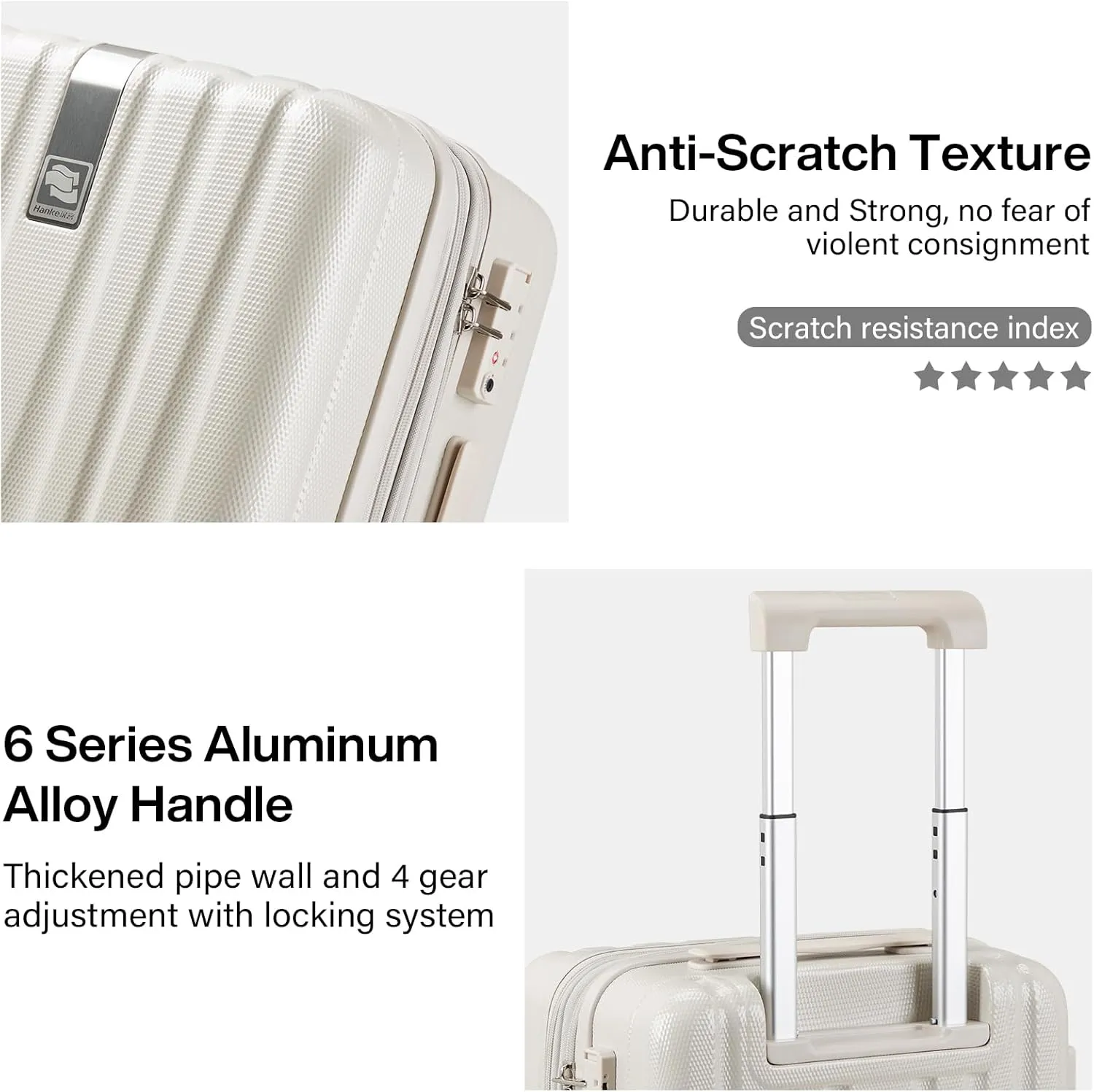 Hanke 29 Inch Expandable Checked Luggage Lightweight PC Hard Shell Luggage Suitcases with Wheels Travel Luggage Rolling Large Suitcase Travel Luggage Bag for Study Abroad.(Ivory White)