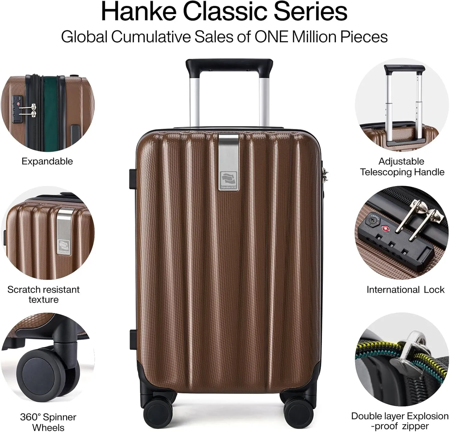 Hanke Expandable Hard Shell Luggage Sets 2 piece Carry on Luggage with Wheels Suitcases Lightweight Checked TSA Luggage Rolling Large Suitcase Travel Luggage Bag Woman Men 20/29 Inch(Brown)