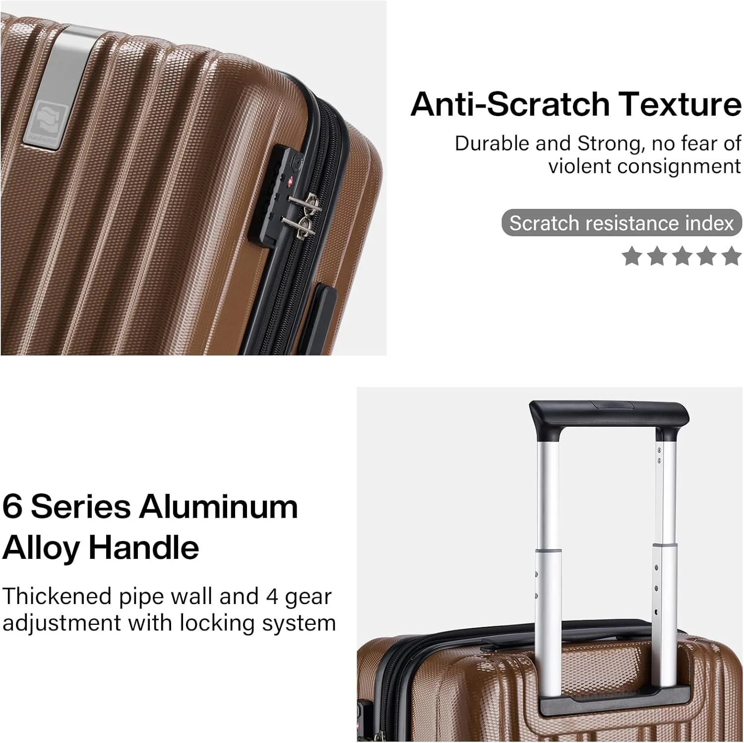 Hanke Expandable Hard Shell Luggage Sets 2 piece Carry on Luggage with Wheels Suitcases Lightweight Checked TSA Luggage Rolling Large Suitcase Travel Luggage Bag Woman Men 20/29 Inch(Brown)