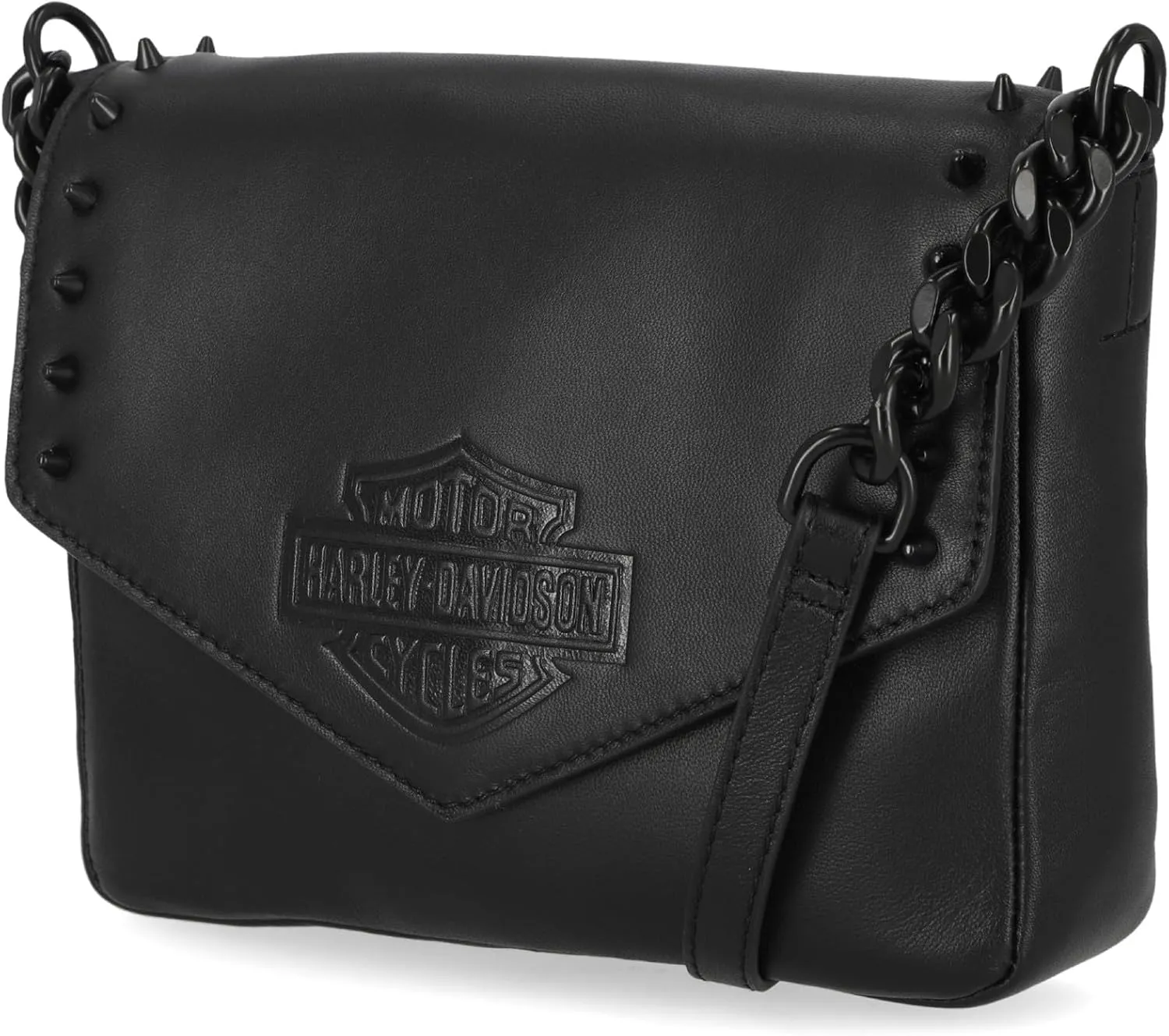 Harley-Davidson Women's Bar & Shield Cone Stud Flap Crossbody Purse - Black