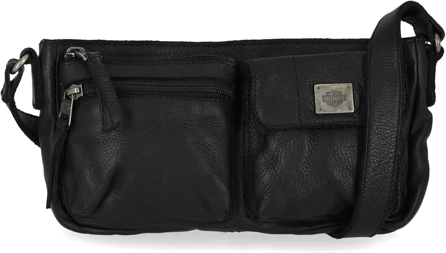 Harley-Davidson Women's Washed Genuine Leather Shoulder Bag Purse - Black
