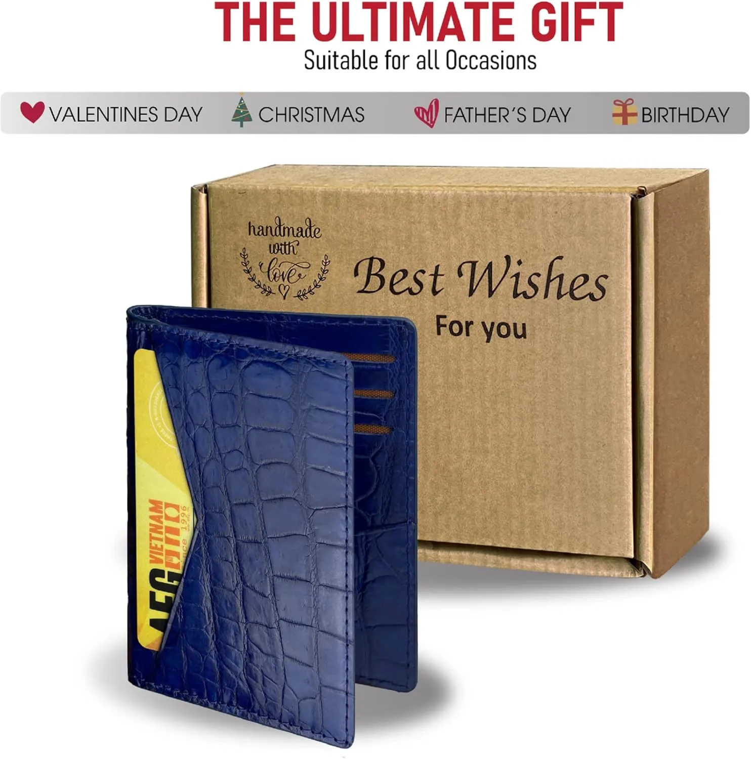 HATA Men Leather Wallet Croc RFID Blocking Front Pocket AIIigator Handmade Gift For Birthday Wedding Anniversary Father's Day