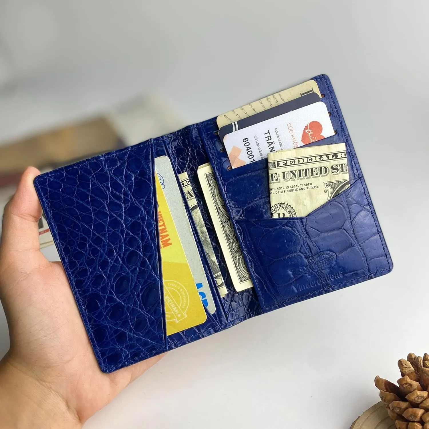 HATA Men Leather Wallet Croc RFID Blocking Front Pocket AIIigator Handmade Gift For Birthday Wedding Anniversary Father's Day