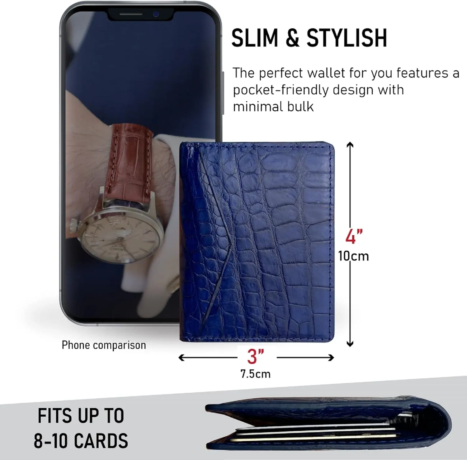 HATA Men Leather Wallet Croc RFID Blocking Front Pocket AIIigator Handmade Gift For Birthday Wedding Anniversary Father's Day