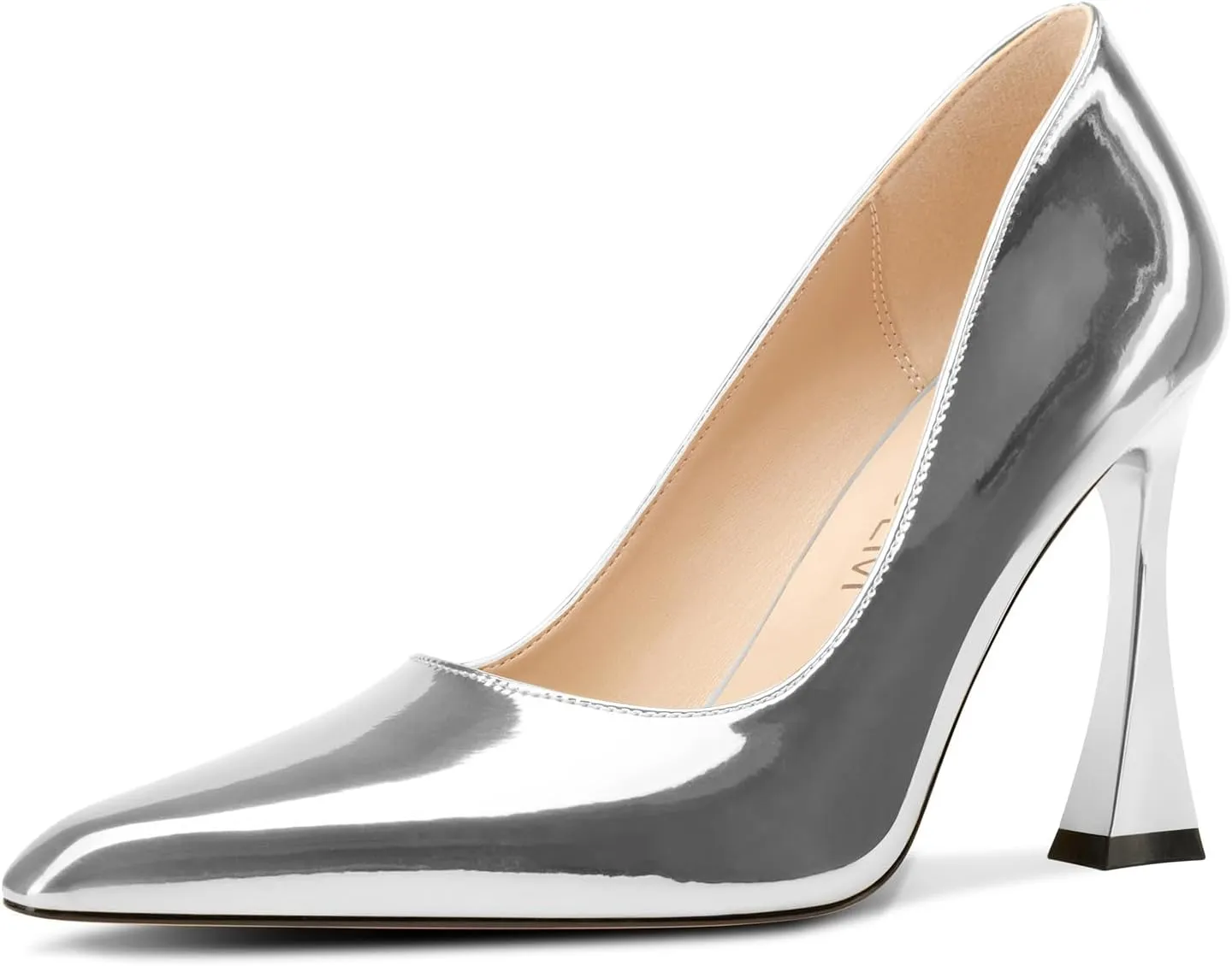 HDEUOLM Womens Stiletto High Heel Square Toe Pumps Slip-on Office Dress Patent Leather 3.9 Inches Heels