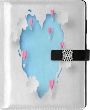 Heart Hot Air Balloons A5 Binder 6 Ring Refillable PU Leather Notebook Journal with Magnetic Buckle Closure Loose Leaf Travel Office Planner Budget Binder Notepad Portfolio, Valentine's Day