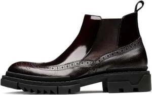 High Heel Brogue Boot for Men Chelsea BootGenuine Leather Pull On Wingtip Carving Round Toe Patent Leather