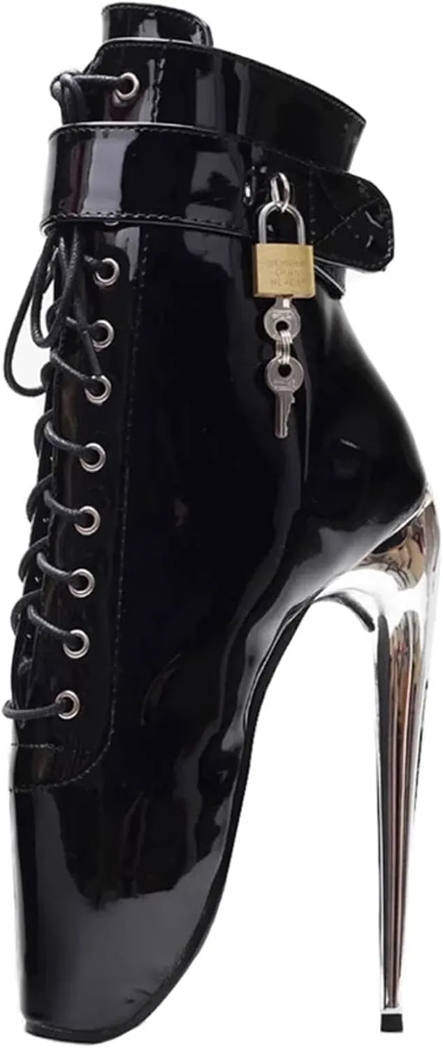 High Heels 18CM Ballet Boots Metal Heeled Locking,Black-14