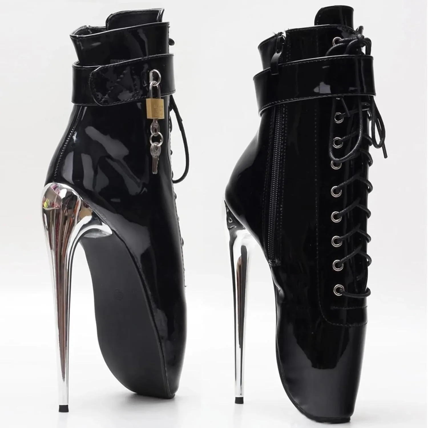 High Heels 18CM Ballet Boots Metal Heeled Locking,Black-14