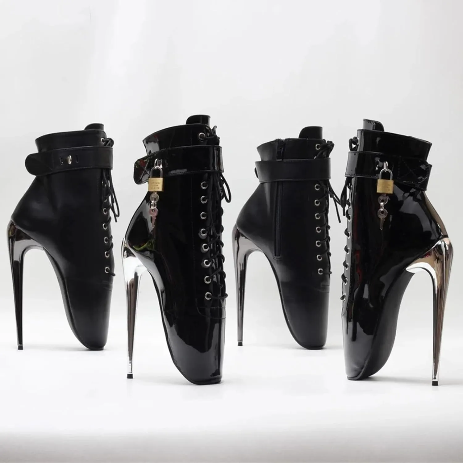High Heels 18CM Ballet Boots Metal Heeled Locking,Black-14
