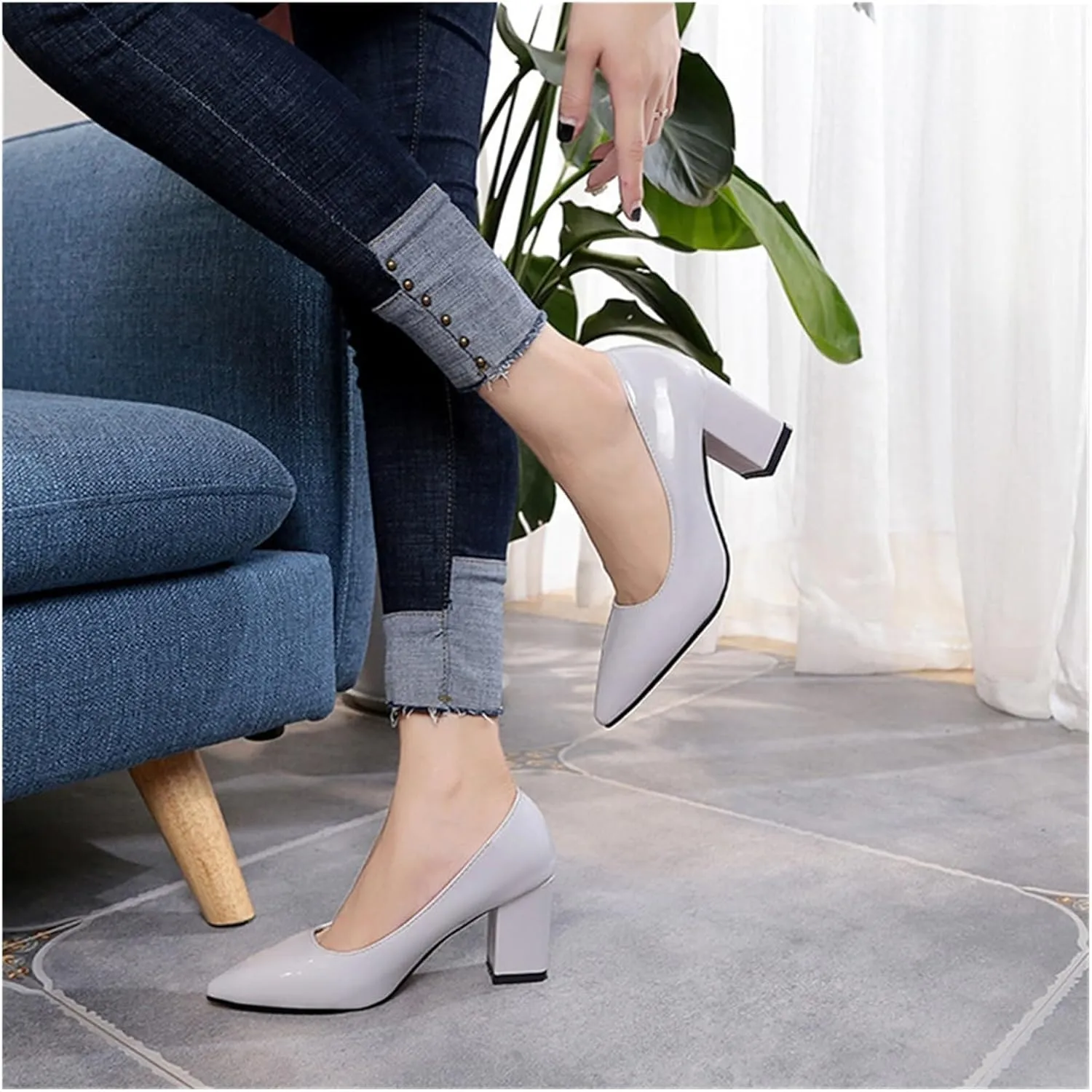 High Heels Black Women's High Heels Light Patent Leather Autumn Shoes Without Laces
