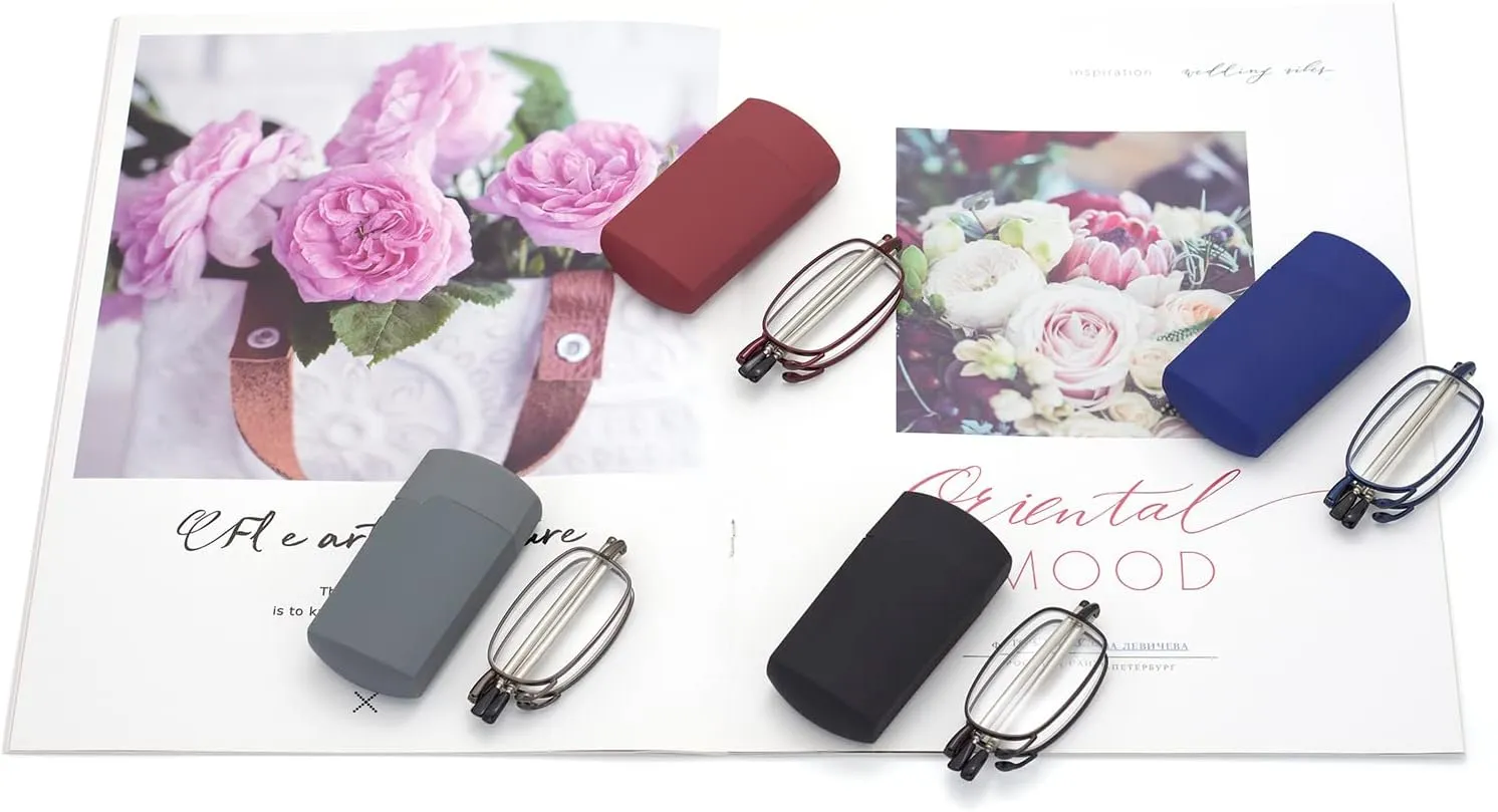 HIGHLIKE Hard Cases Folding Reading Glasses, Pocket Wallet Purse Compact Spring Hinge Readers, Transparent Clear Lens