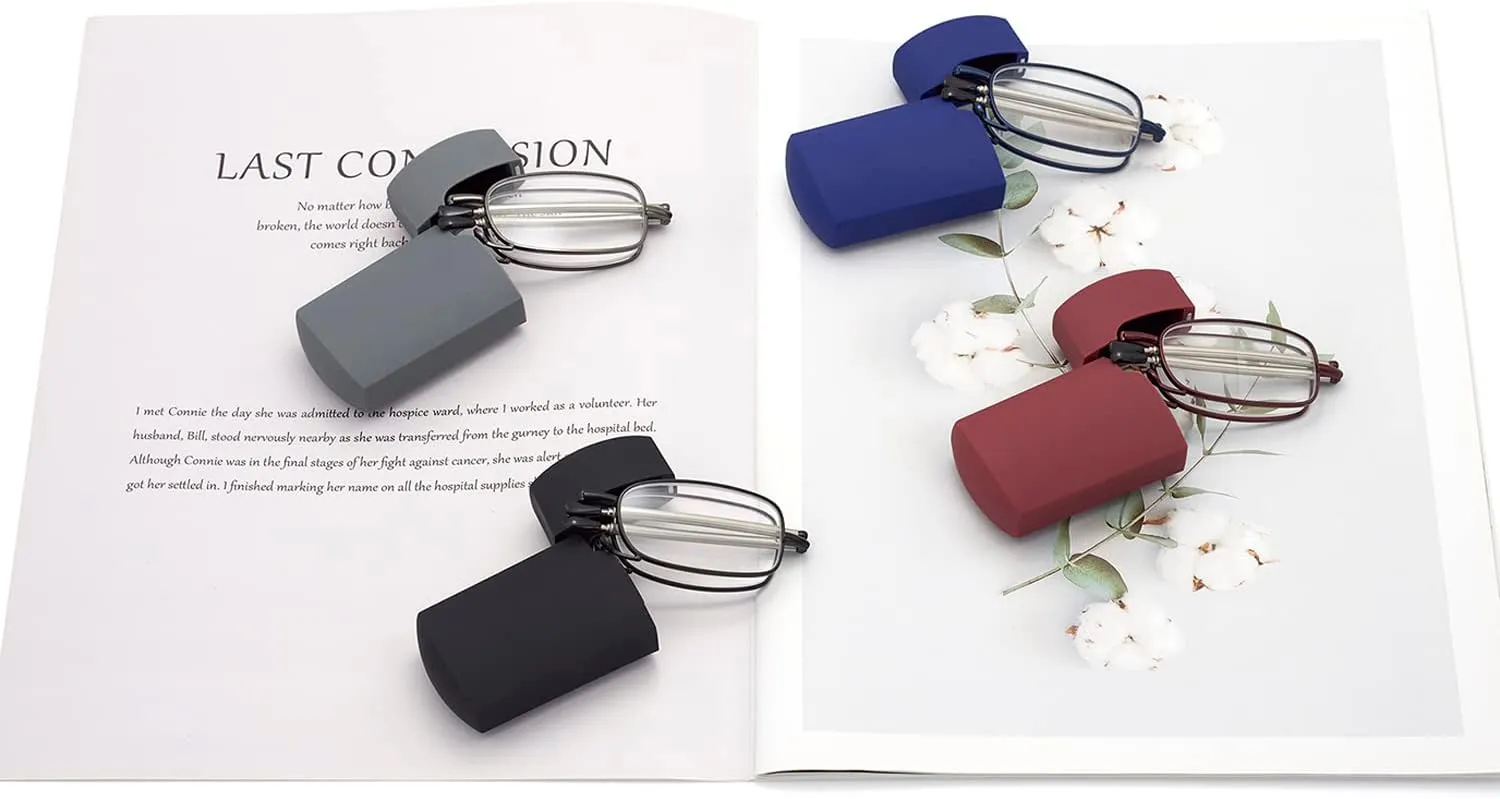 HIGHLIKE Hard Cases Folding Reading Glasses, Pocket Wallet Purse Compact Spring Hinge Readers, Transparent Clear Lens