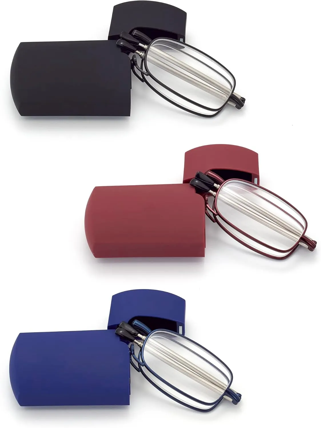 HIGHLIKE Hard Cases Folding Reading Glasses, Pocket Wallet Purse Compact Spring Hinge Readers, Transparent Clear Lens